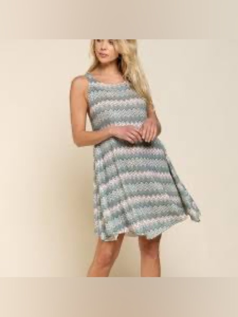 NWOT | POL | Zigzag Swing Tank | Chevron Knit Sleeveless | Sage Pink Multi | L 🕦